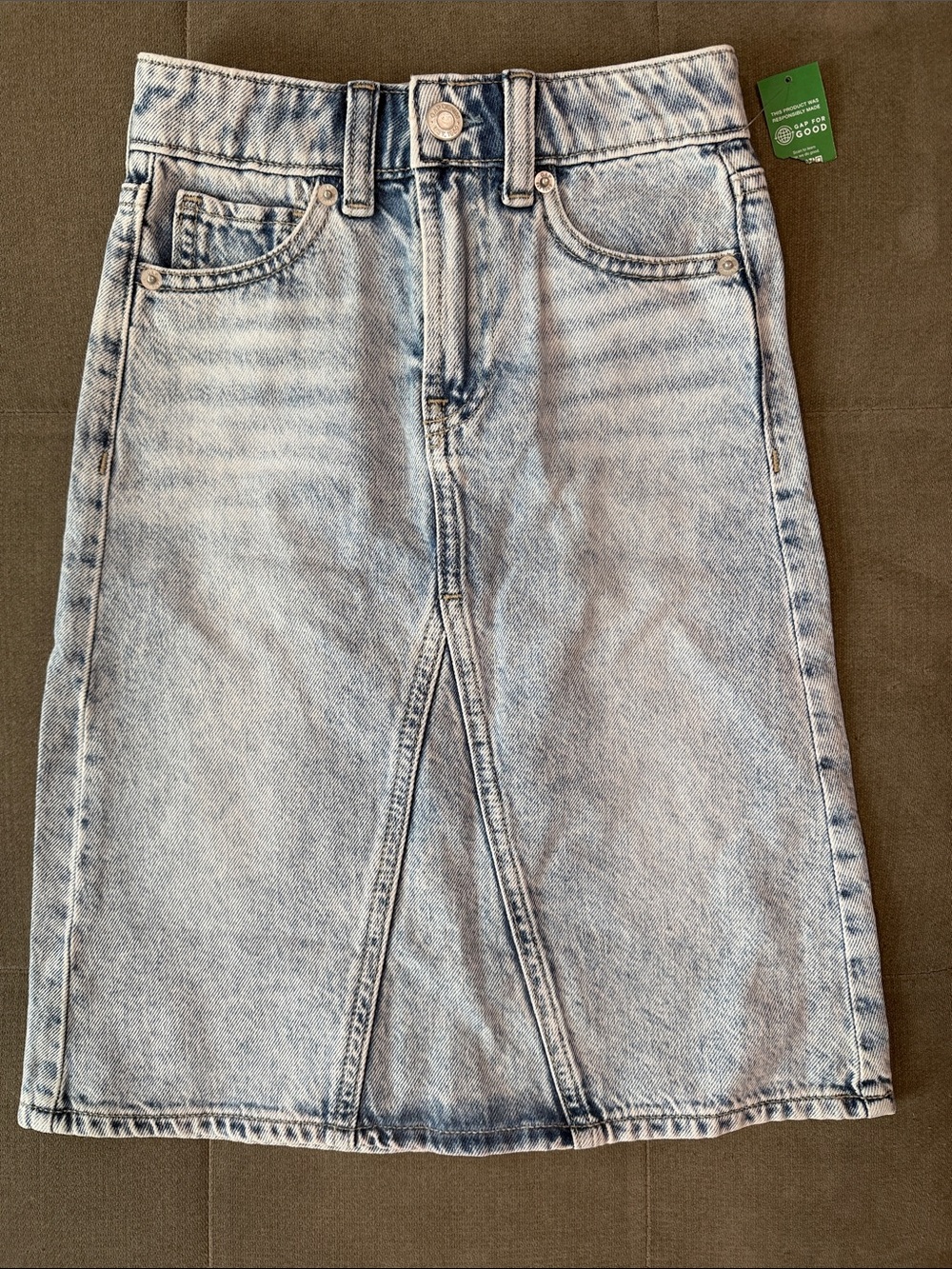 GAP Light Blue Denim Midi Skirt with Front Panel Detail